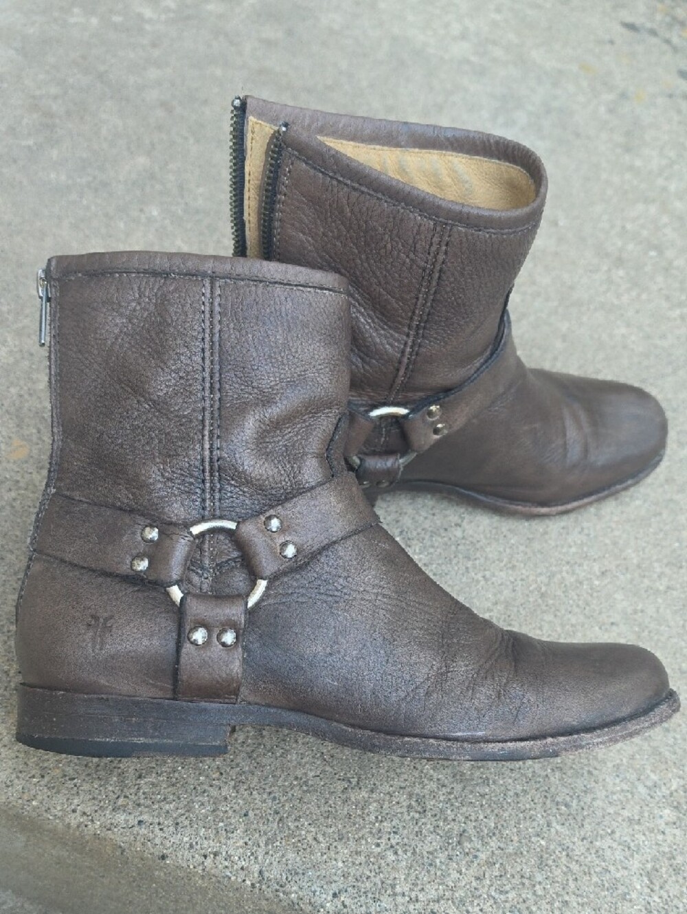 Frye Harness Short Boots Women's 9.5 Brown Distressed Leather Moto Biker Western - Picture 6 of 15